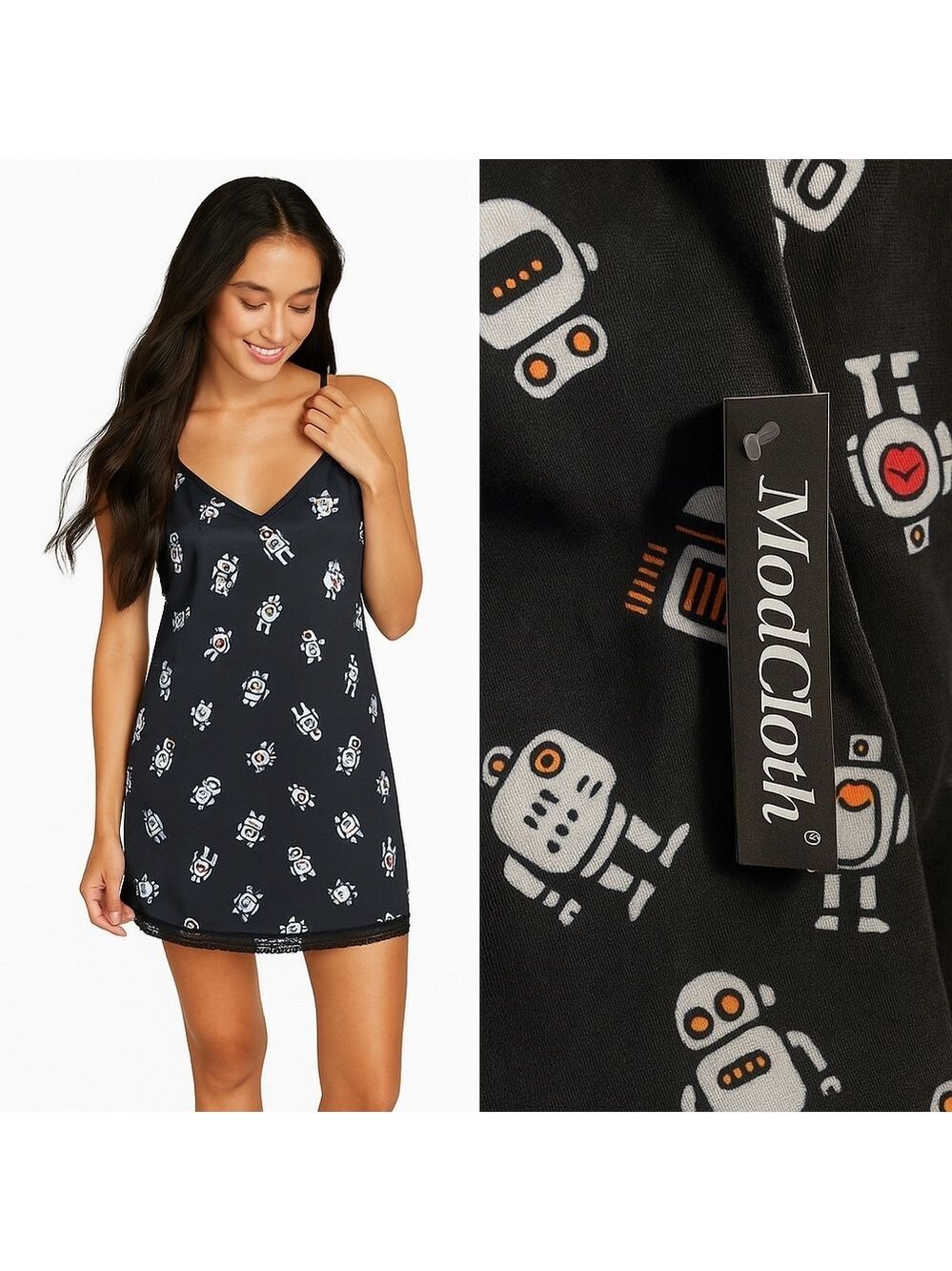 NWT ModCloth Robot Print Sleep Dress Nightgown Retro Size Medium